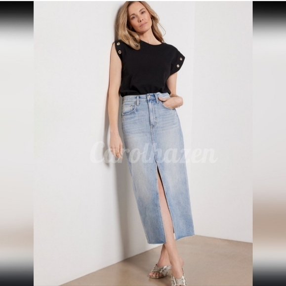 NEW Pistola Anthropologie Revolve Alice Midi Skirt Denim Summer Bohemian Luxury - Picture 2 of 14